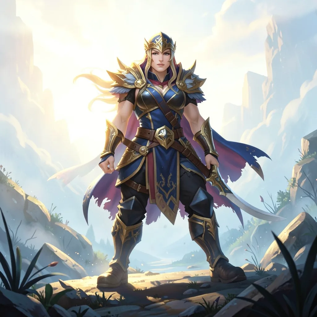 A vibrant game cover scene with golden and deep blue tones, evoking a fantasy RPG adventure