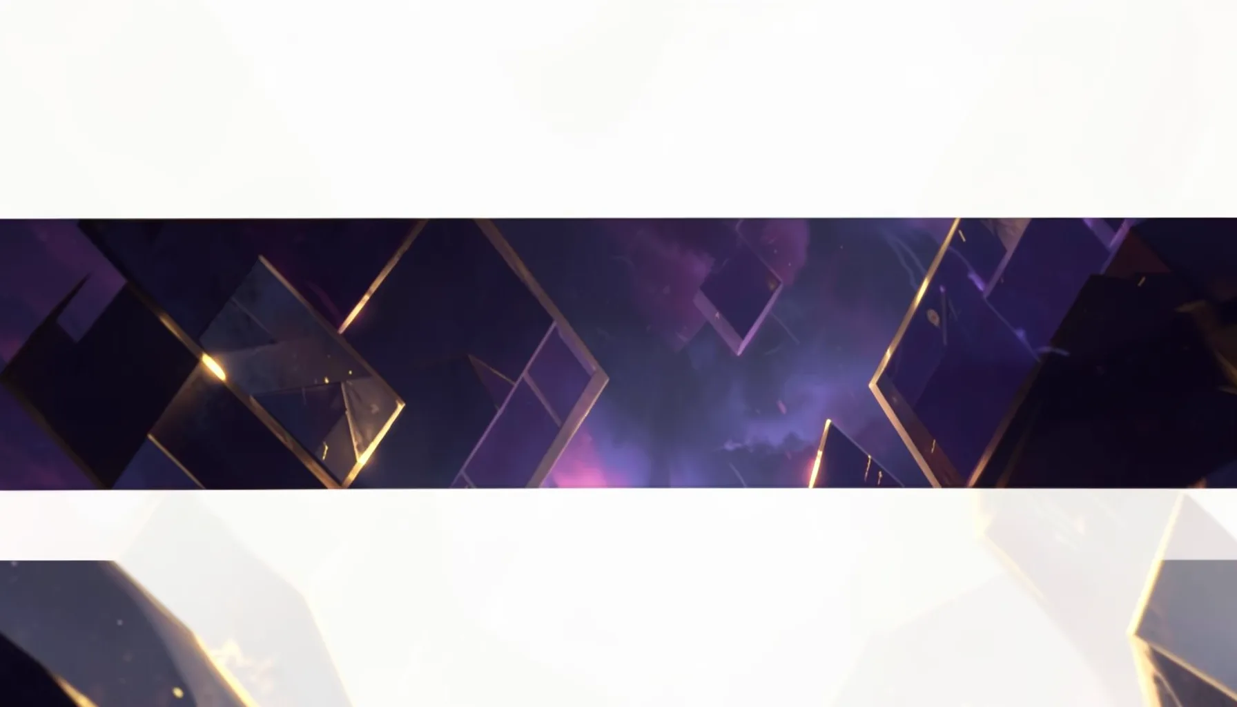 A dark atmospheric banner with deep purple and indigo tones, glowing golden highlights, and abstract geometric shapes suggesting a fantasy game world