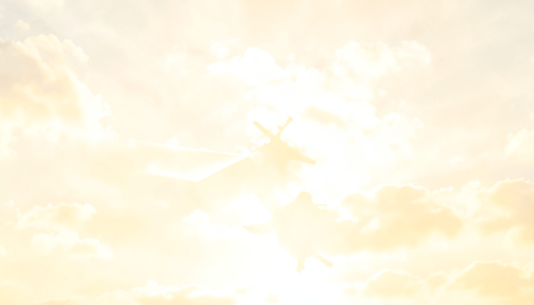 A bright, airy composition of a Buster Sword silhouette against a soft golden sky with wispy clouds, evoking nostalgia and adventure.