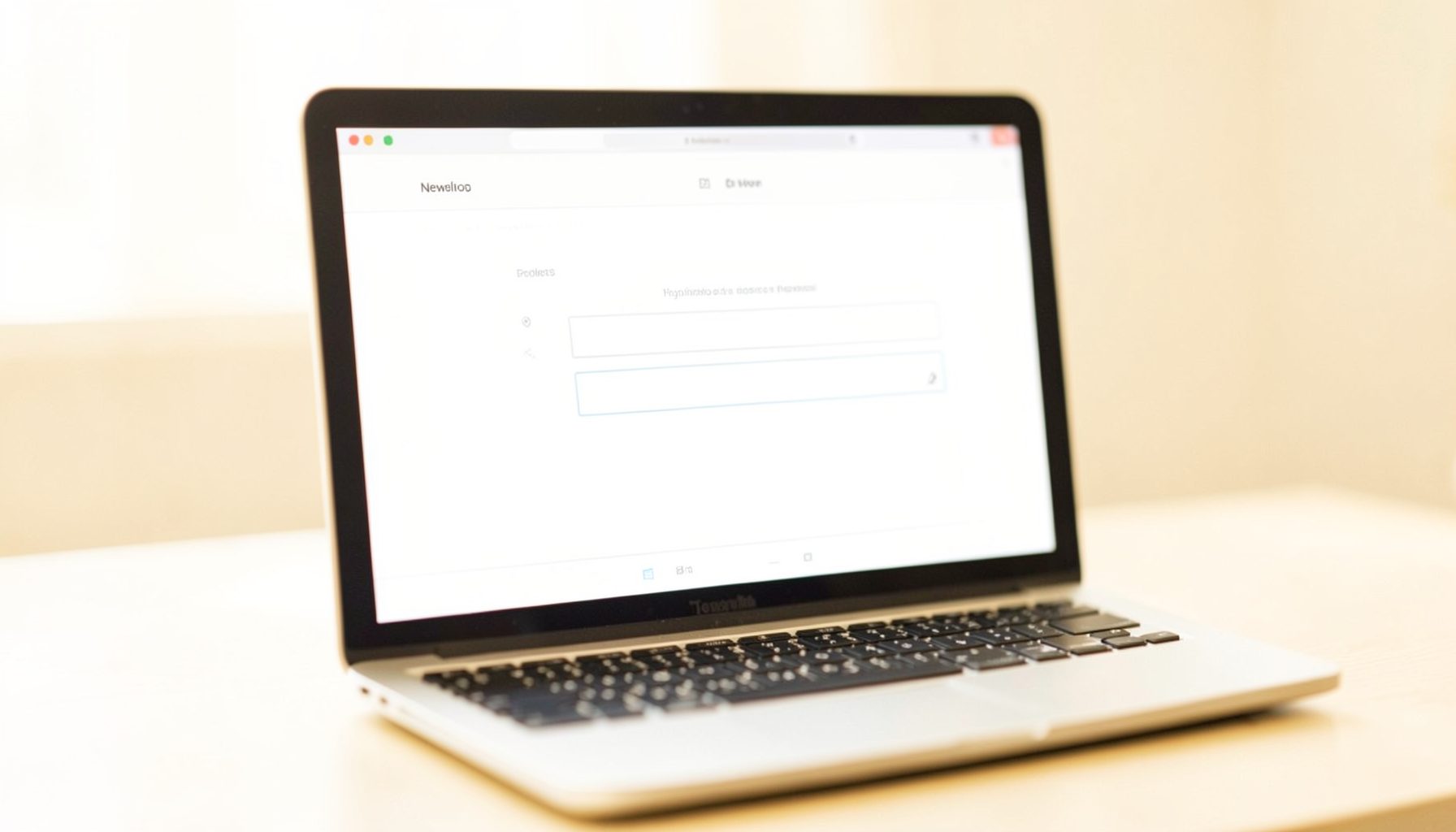 A bright photograph of a newsletter sign-up screen on a laptop, warm cream and charcoal tones